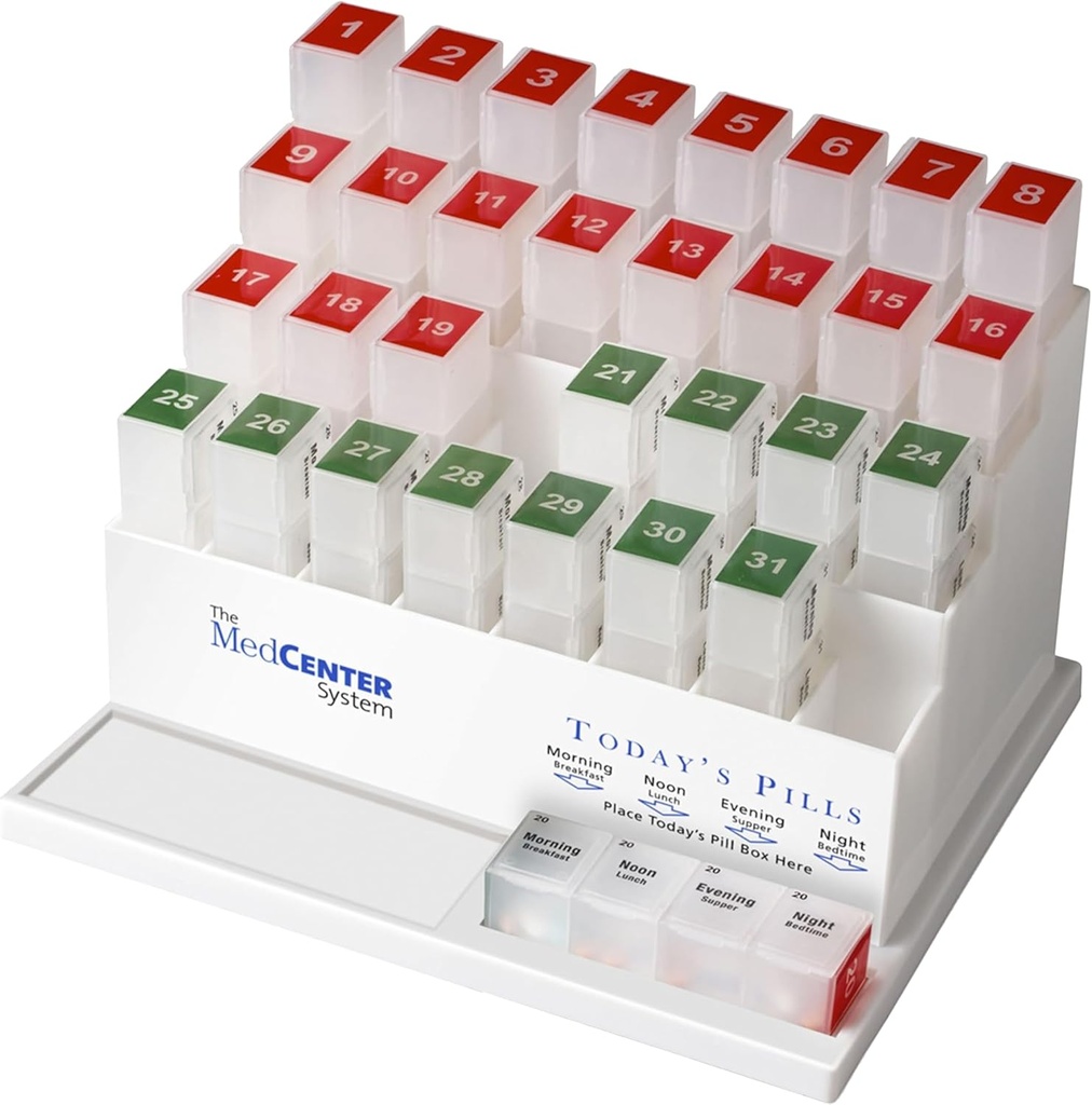Medcenter Mensuel Pill Box Organisateur, 4 fois par jour, 31 grands cas quotidiens de pilules avec des compartiments pour les vitamines, suppléments, médicaments, 31 jours Pill Organisateur