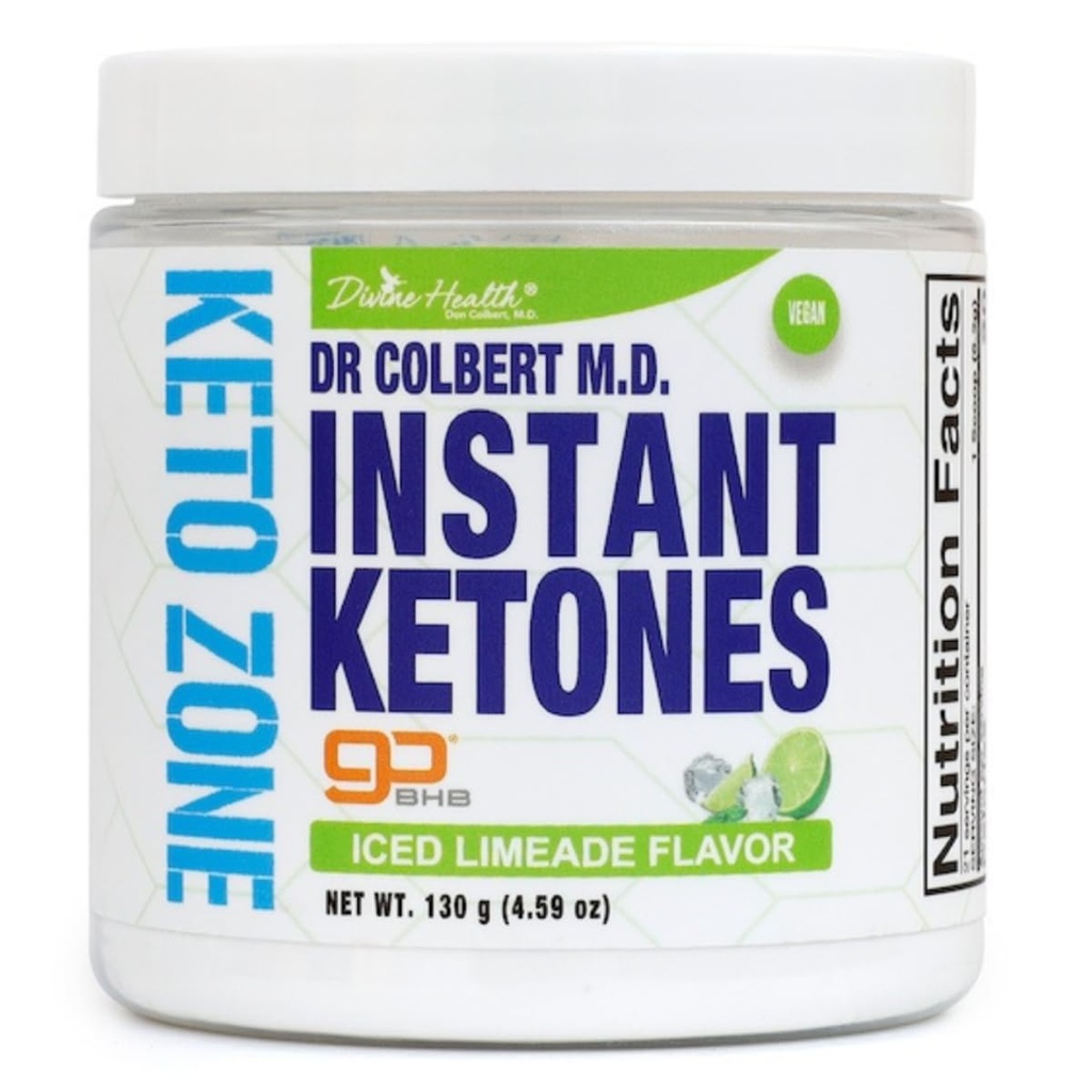 Divina salute Dr Colbert MD istantanea chetoni polvere | Limeade Flavor consigliato in Keto Zone Diet Book | GoBHB | Sale esogeni BHB chetone | 4.59oz