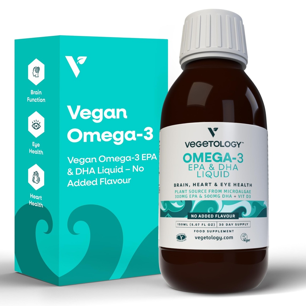 Vegan Omega 3 Liquide, de Microalgues, 800mg de DHA de l'EPA, avec la vitamine D3, soutient la santé du coeur, du cerveau et des yeux, huile de poisson naturelle alternative, Royaume-Uni Fabriqué, Sans saveur