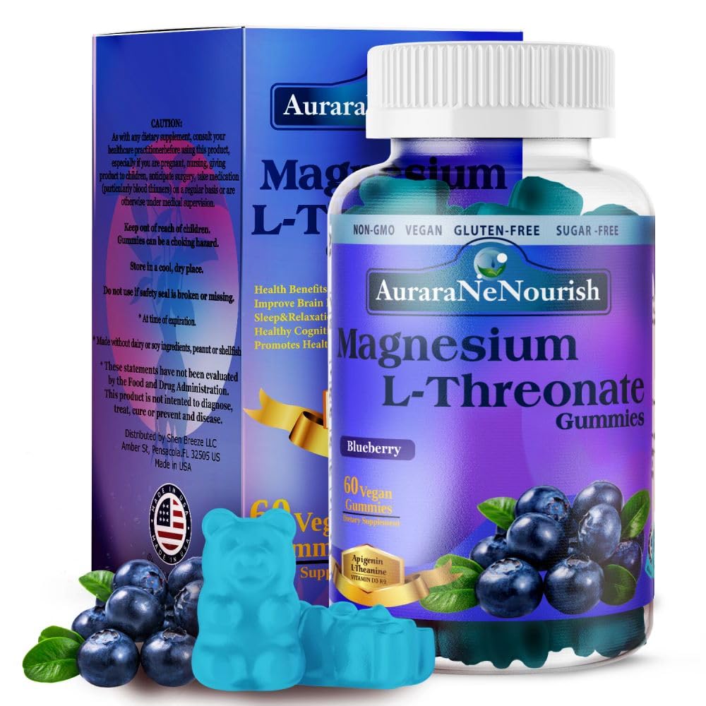 Magnesium L-Threonate Gummie w. Apigenin L-Theanin, Fortgeschrittene 11-in-1 Magnesium-Ergänzungen w. Vitamin D3 K2 B6 für Sleep Cognitive Brain & Relax, High Absortption Magnesium Gummies für Erwachsene & Kinder