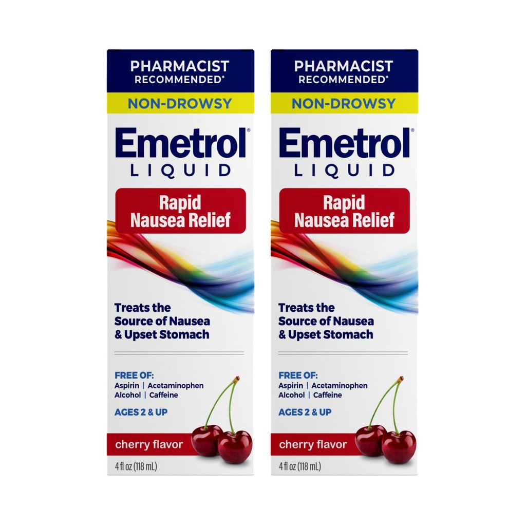 Emetrol Non-Drowsy Liquid Nausea Relief - Upset Stomach Medicine - Apotheker Empfohlene Übelkeit Relief - Cherry Flavor - 4fl oz, 2 Pack