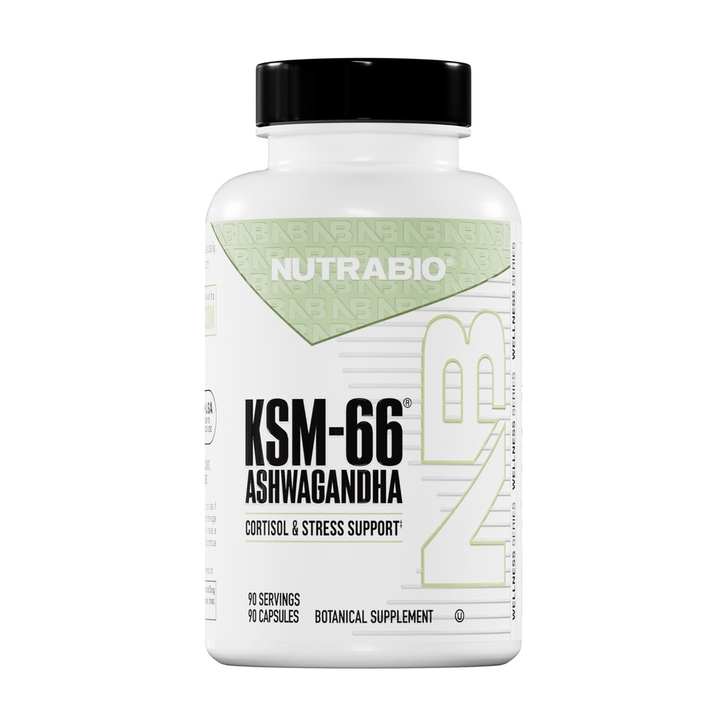 NutraBio Ashwagandha KSM-66-Supplément à base de plantes Ashwaganda pour le stress, l'humeur et la performance. 600 MG de KSM66 90 Capsules cliniques