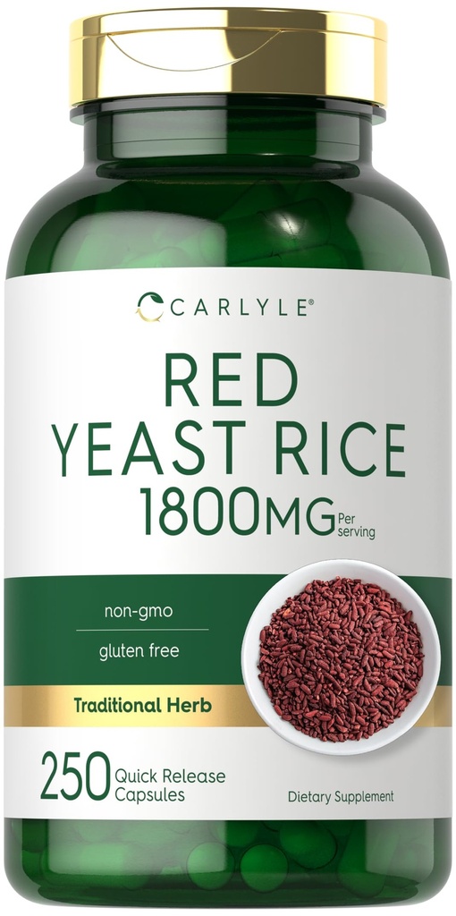 Carlyle Red Yeast Rice Supplement | 1800 mg | 250 Kapseln | Non-GMO & Gluten kostenlos