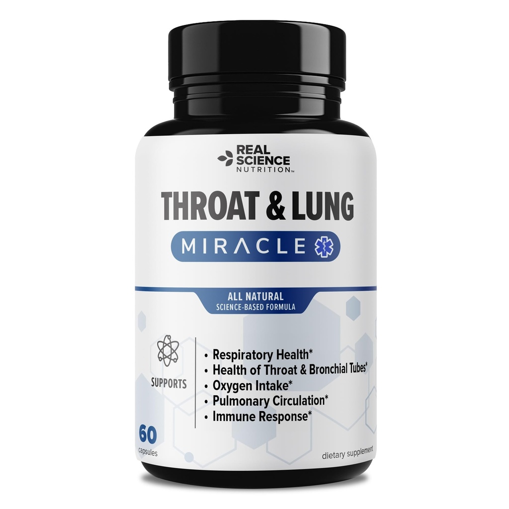 Real Science Throat & Lung Detox Capsules to Clear Mucus, Sore Throat & Support Breathing – Lung Support Supplement with Vinitrox, GABA, Vitamin C & D for Long-Term Cough & Respiratory Relief, 60 Caps