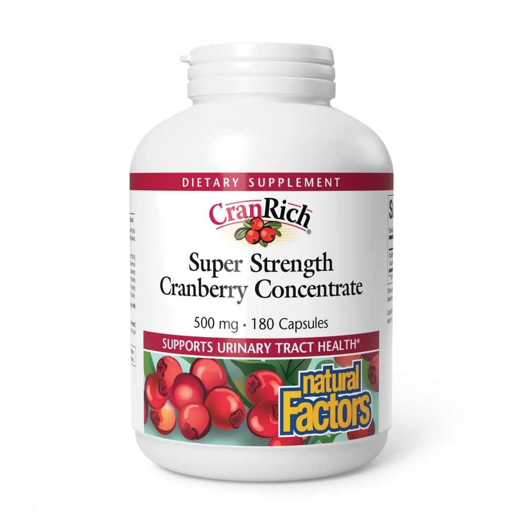 Fattori naturali CranRich Super Strength Cranberry Concentrate - Integratore di supporto antiossidante con Concentrato di mirtilli - Aiuta la salute del tratto urinario e della vescica - 180 Capsule (180 Serve)