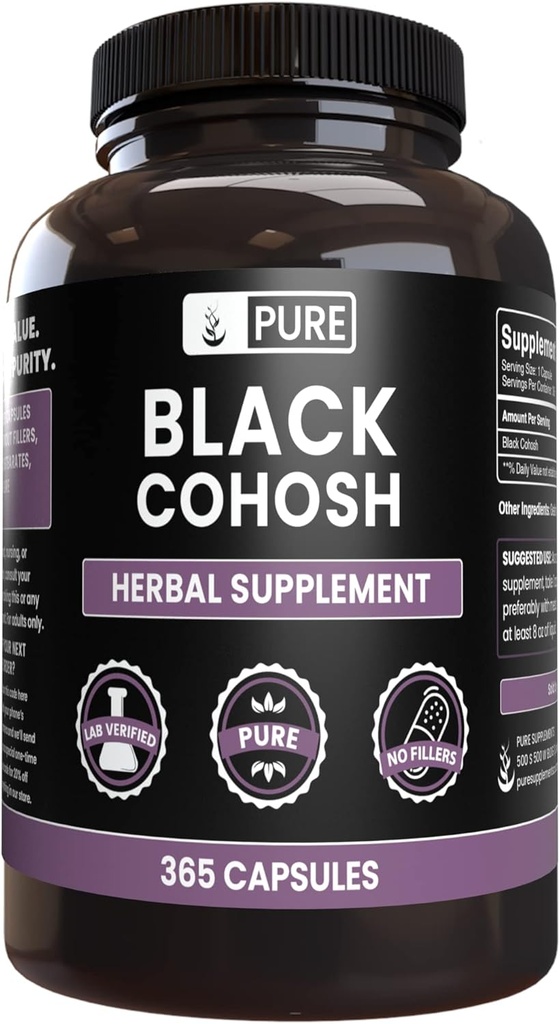 Pure Original Zutaten Schwarz Cohosh (365 Kapseln) Kein Magnesium oder Reisfüller, Immer rein, Lab Verifiziert