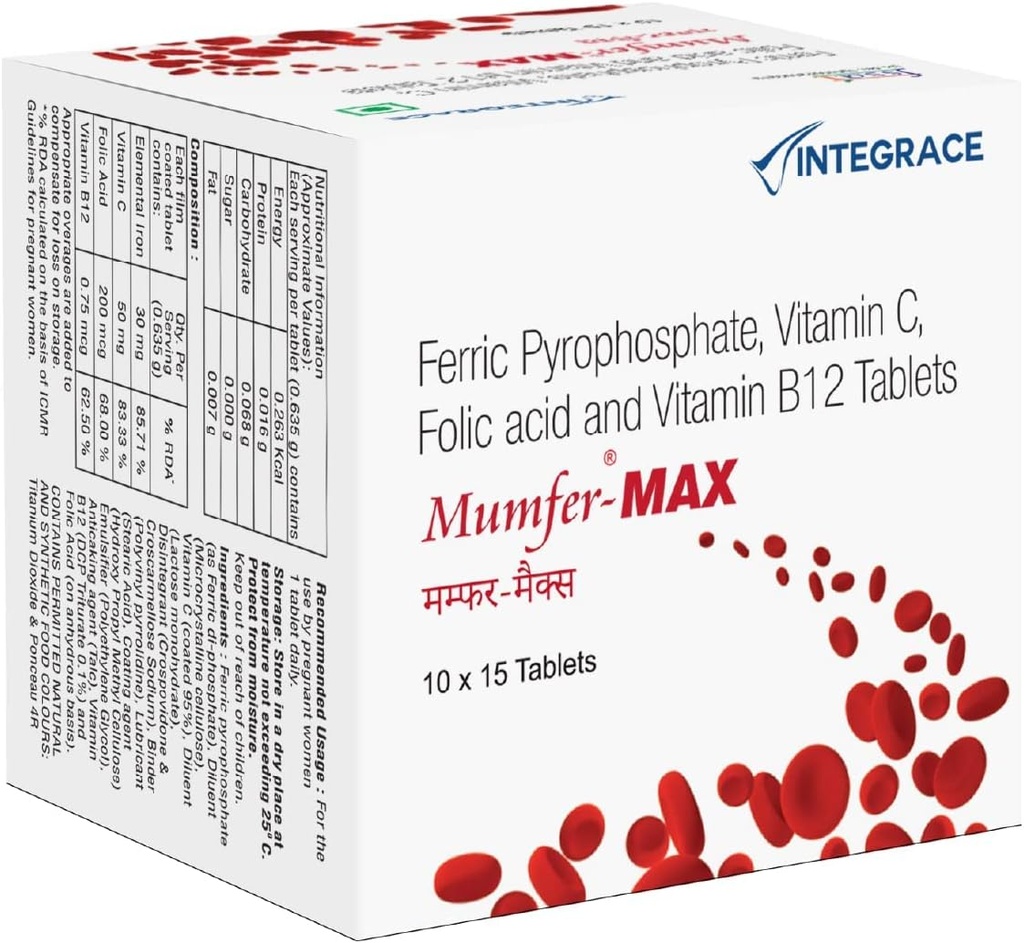 Nutranix TNA 150 Comprimés de fer, supplément à l'acide folique, vitamine C et vitamine B12 et énergie