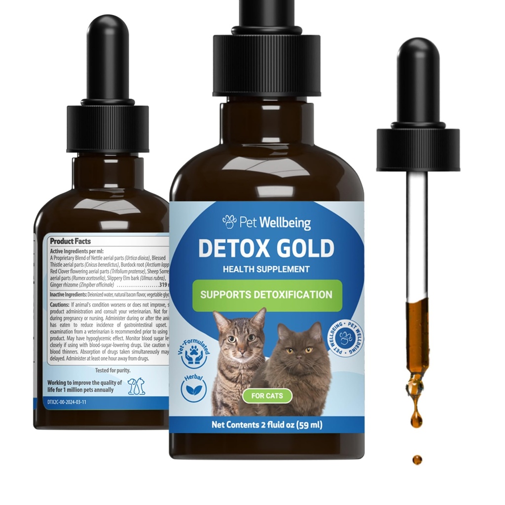 Benessere animale Detox Oro per gatti - Detossicazione Gentle & Eliminazione Supporto, Immune System Care, Nettle, Beato Thistle, Burdock Root - Veterinarian-Formulated Herbal Supplement 2 oz (59 ml)