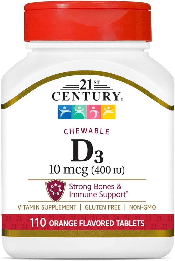 21st Century D3 400 IU Orange Kautabletten, Glutenfrei, 110 Count (Pack von 3)