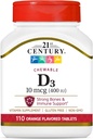 21st Century D3 400 IU Orange Kautabletten, Glutenfrei, 110 Count (Pack von 3)