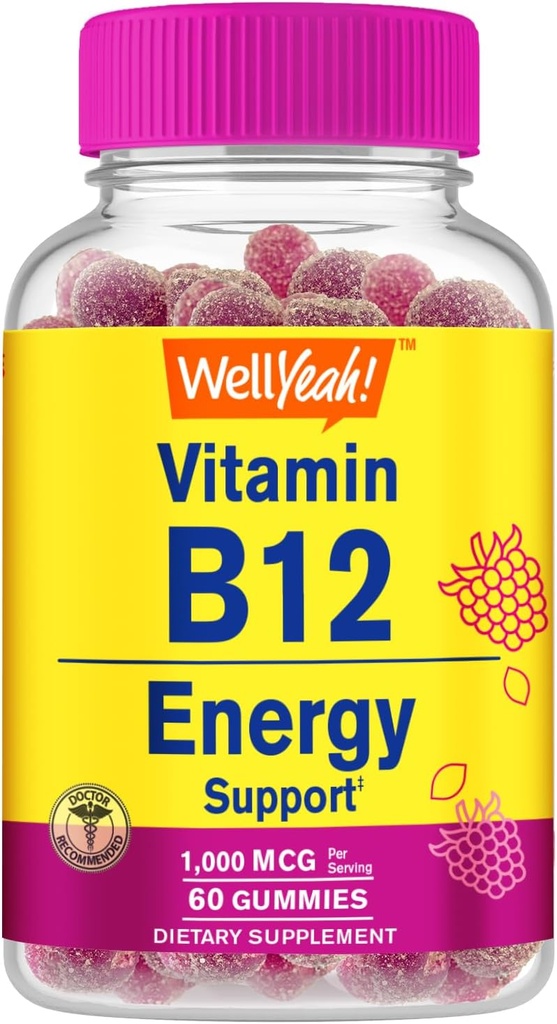 WellJa Vitamin B12 1000mcg Gummi - für Energie, Mood, Stoffwechsel und Immunsystem Unterstützung - Vegan freundlich und glutenfrei, GMO frei und Arzt empfohlen - 60 Gummies