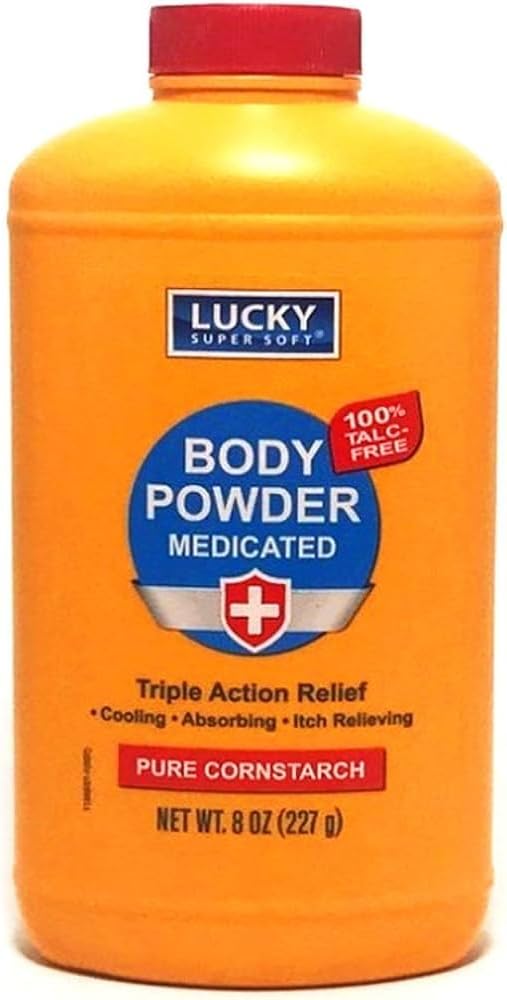 Lucky Super doux médicamenté poudre corporelle, 8-oz., adoucit démangeaisons, refroidit la peau, Absorbe l'humidité, sèche orage de poison Ivy, chêne, Sumac