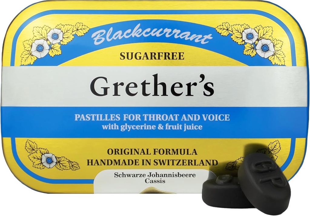 GRETHER'S Sugarfree Blackcurrant Pastilles - Natural Dry Mouth Relief - Beruhigend Throat & Gesunde Stimme - Geschenk für Sänger - 3.75 Unze 1 Packung