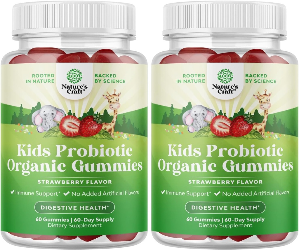 Natures Craft USDA Organic Probiotic Gummies für Kinder - Vegan Non-GMO Kids Probiotic Gummy Vitamin für Immunität und Verdauungsgesundheit - Gentle 2.5B CFU Organic Probiotics Erdbeeren Flavor (4 Monate)