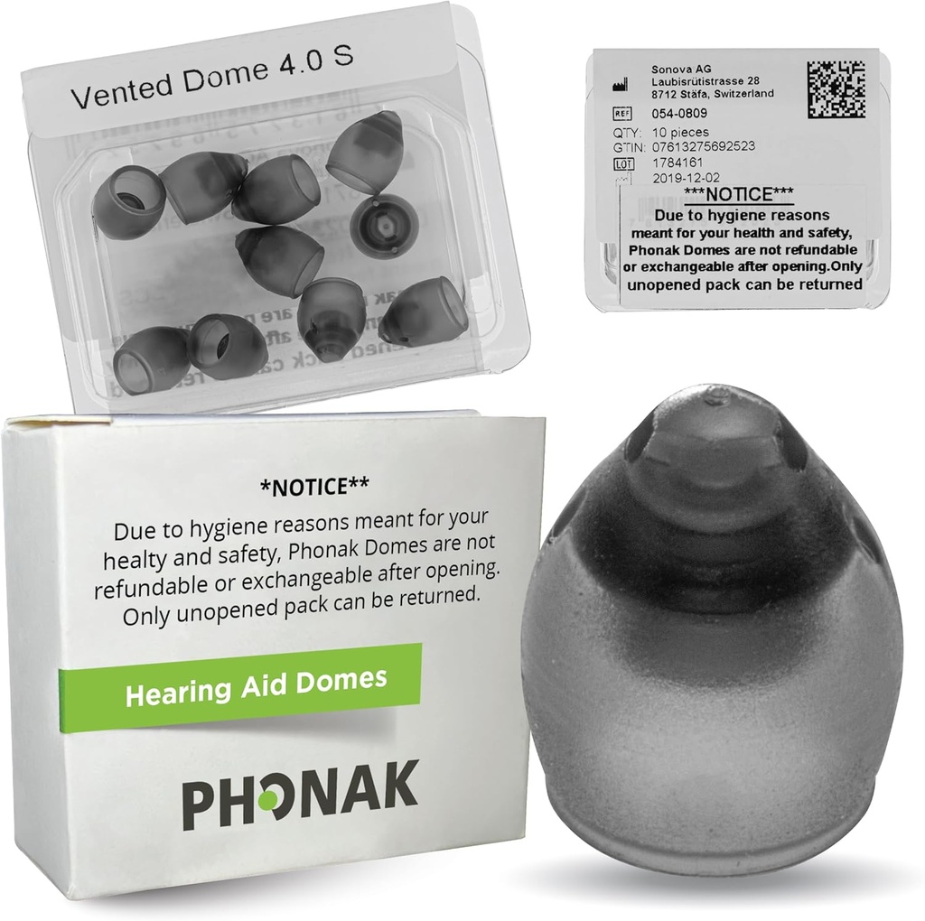 Phonak Vented 4.0 Dome Small (0.29 pollici=7.5mm) 10 Dom, Genuine OEM Svizzera Sostituzione da Sonova, Hearing Aid Doms per Phonak Audeo Marvel Paradise Lumity Accessori -1 Pack/10 Domes Totale