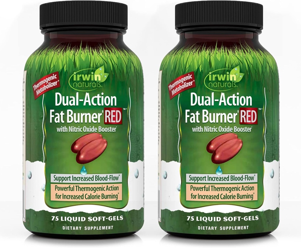 Irwin Naturals Dual-Action Fat Burner RED - 75 Liquid Soft-Gels, Paket von 2 - Leistungsstarke thermogene mit Nitric Oxide Booster - 50 Gesamt Servierungen