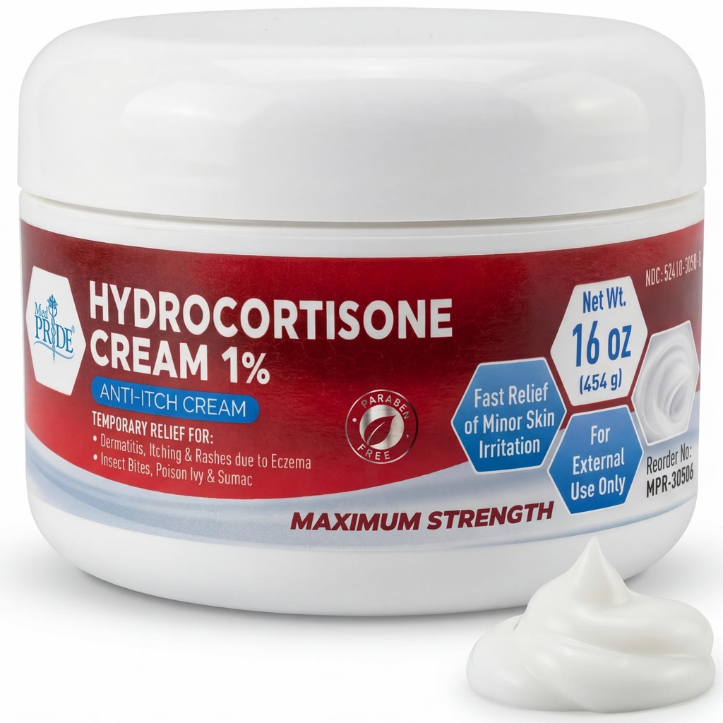 MED Pride 1% Hydrocortison Cream Bulk 16 Oz maximale Stärke Itch Relief für Eczema, Dermatitis, Rashes, Moskitobits
