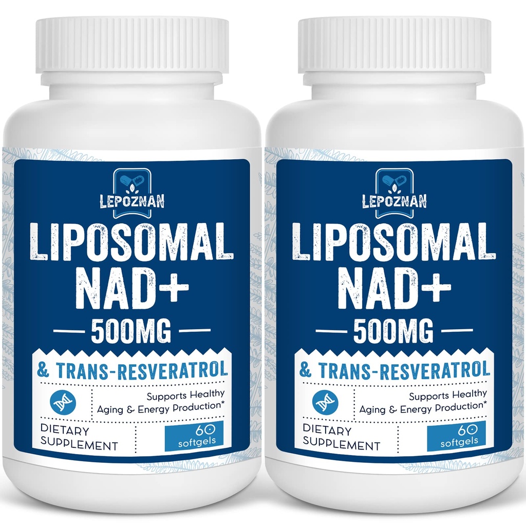Liposomique NAD+ 500 mg + Trans-Resvératrol 300 mg, Absorption supérieure, Supplément NAD véritable efficace que NMN, Riboside du nicotinamide pour l'énergie cellulaire Métabolisme et réparation de l'ADN, Vieillissement en santé,120 Softgels