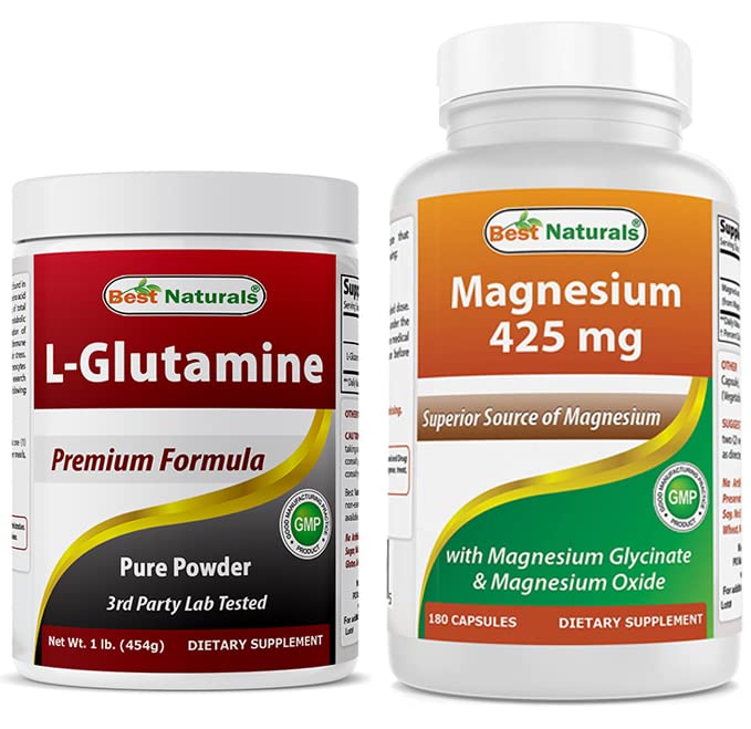 L-Glutamina Polvere pura 1 LB & Magnesio Glycinate 425 mg