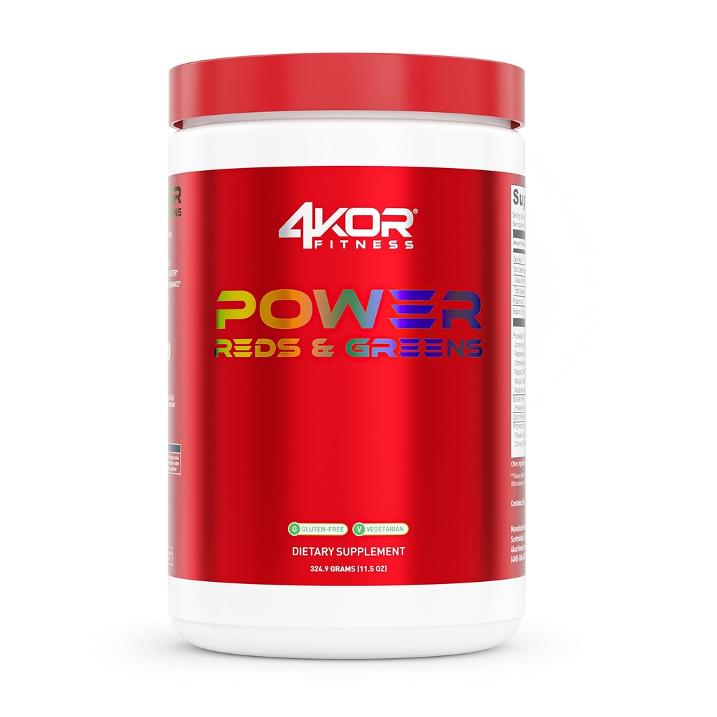 4KOR Fitness Power Reds & Greens: ein Energizing Greens Drink aus Antioxidant-Rich Superfoods, Glutenfrei und vegetarisch, 30 Servietten (1 Flasche)