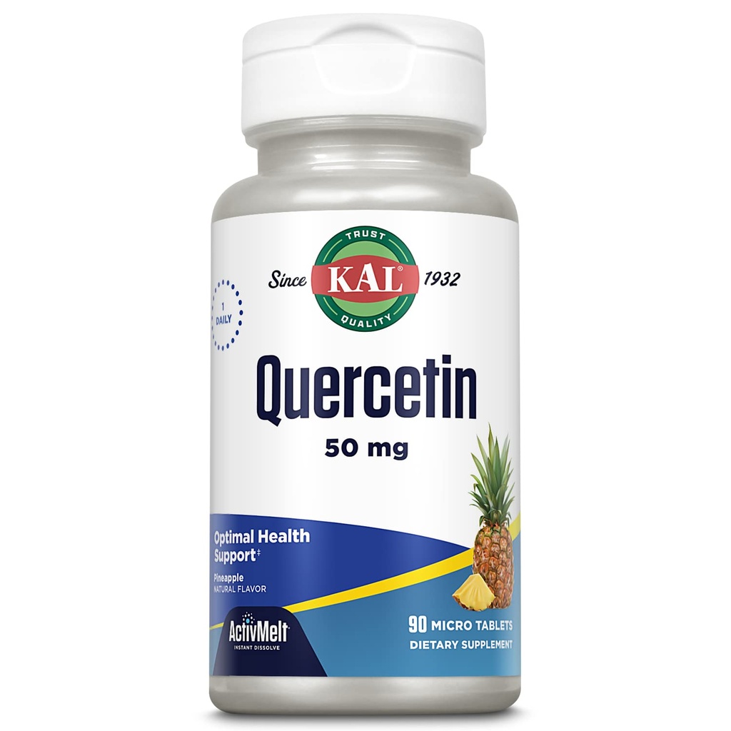 KAL Quercetin ActivMelt, Optimale Gesundheits- und Wellness-Unterstützung, Bioflavonoide, Natürliche Ananas-Flaschen, 90 Servierungen, 90 Instant Dissolve Micro Tablets