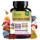 Schwarzes Saatgut Öl & Honig mit Kurkuma-Gummien mit BioPerine, Apfelessig, Biotin, Zink & Vitamine C D3 B12 – Immun, Detox, Energy & Hair Skin Nails Support – 60 Vegan, Halal, Organic Gummies