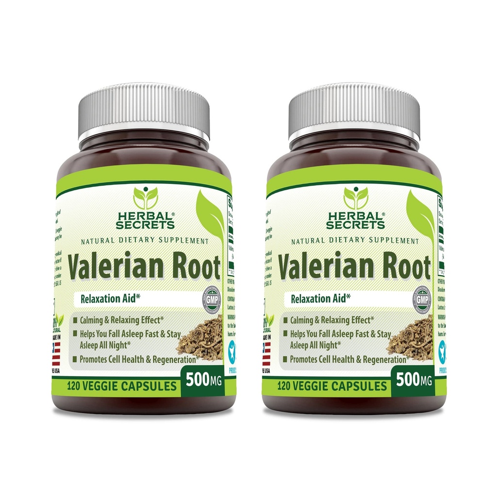 Herbal Secrets Valerian Root 500 Mg Supplement | Veggie Kapseln | Non-GMO | Gluten-Free | Made in USA (2 Pack, 120 Count)
