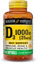 MASON NATURAL Vitamin D3 25 mcg (1000 IU), unterstützt Gesamtgesundheit, stärkt Knochen und Muskeln, aus Fisch Leberöl, 300 Softgels