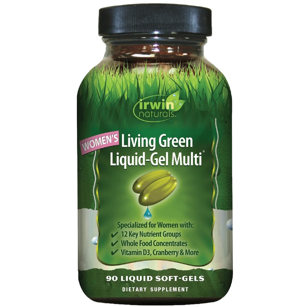 Irwin Naturals Women's Living Green Liquid-Gel Multi Vitamin - 70 Nutrienti Essenziali, Vitamine, Frullazione Intera - Supporto mirato - 120 Liquid Softgels