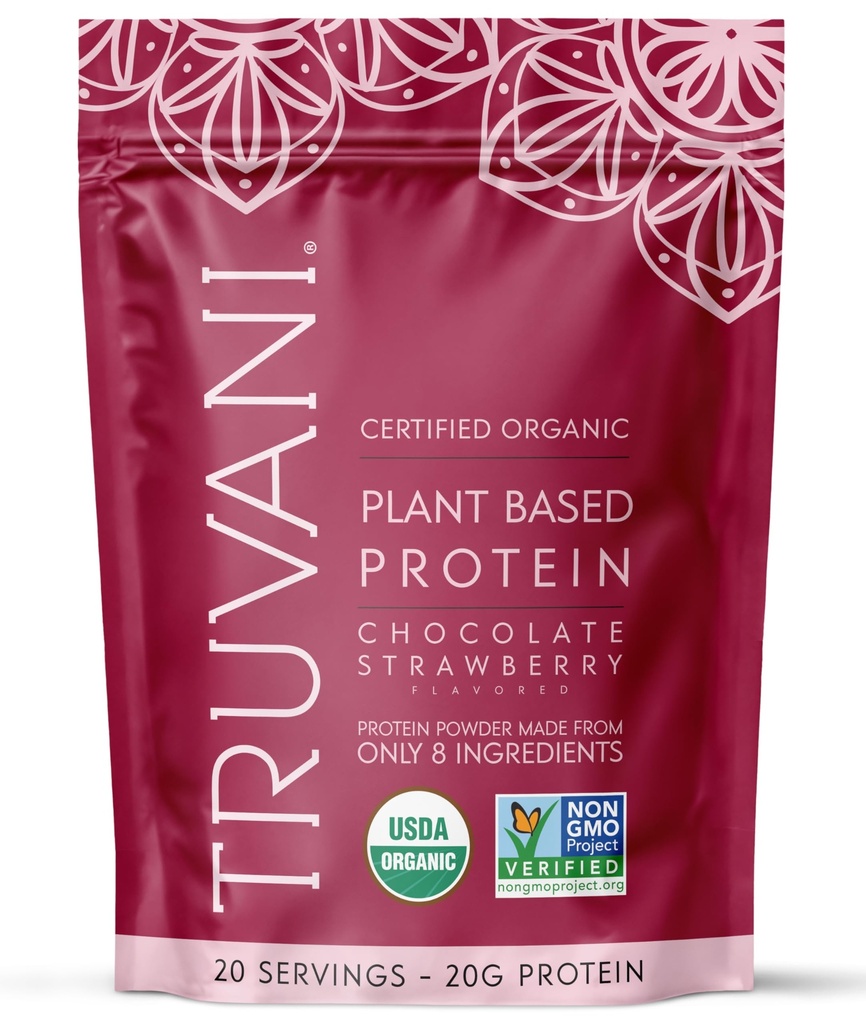 Truvani Vegan Pea Protein Pulver | Schokolade Erdbeere | 20g Bio-Pflanzen basiertes Protein | 20 Servierungen | Keto | Gluten & Dairy Free | Low Carb | Kein hinzugefügt Zucker