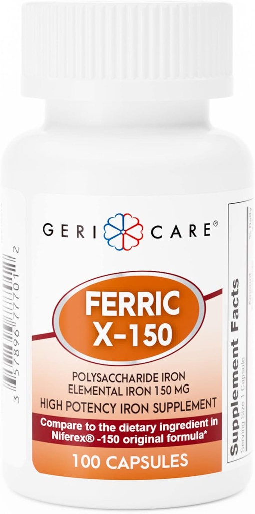 GeriCare Ferric X-150 High Potency Polysaccharid Eisen Ergänzung, Elemental Eisen Kapseln, 100 Zähler (Pack von 1)