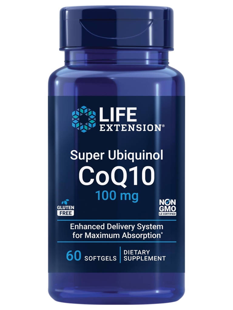 Life Extension Super Ubiquinol CoQ10, Herzgesundheitsergänzung, Zellenergie, oxidative Stressabwehr, maximale Absorption, 100 mg, Non-GMO, Glutenfrei, 60 Softgele