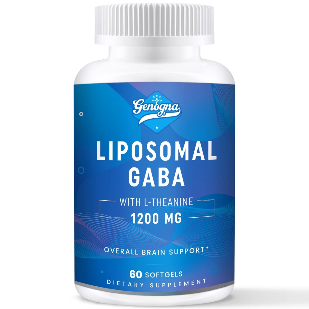 GABA avec supplément L-Theanine 1200mg - Suppléments Liposomiques à haute biodisponible, 60 Capsules pour Adultes