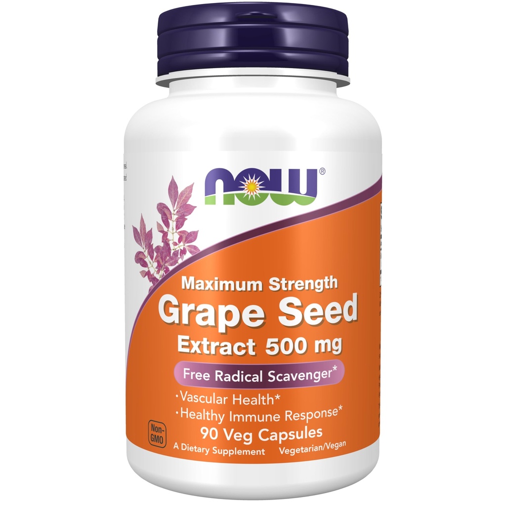 MAINTENANT suppléments, extrait de graines de raisin, concentration maximale 500 mg (extrait hautement concentré avec un minimum de 90% de polyphénols), 90 capsules de légumes