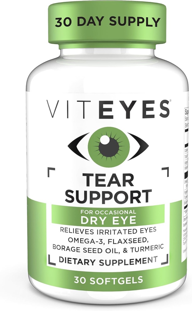 Viteyes Tear Support Eye Soothing Blend, Occasional Dry Eye Supplement, No Eye Drops, Redness Relief, Eye Vitamin, Allergy Support for Itchy Eyes, Omega-3 Fish Oil, 30 Softgels