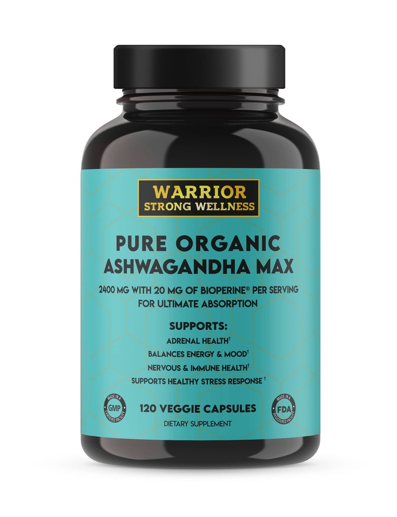 Pure Organic Ashwagandha Capsule con Bioperine - 2400 mg - 120 capsule - risposta sana di stress e aumento di umore, salute immunitaria, sonno migliore