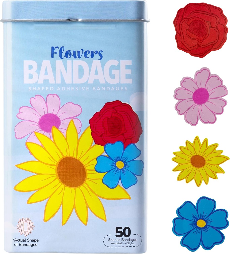 BioSwiss Kids Bandagen, Blumen geformte Selbstklebende Bandage Set, Latexfrei, sterile Wund Pflege, 50 Count