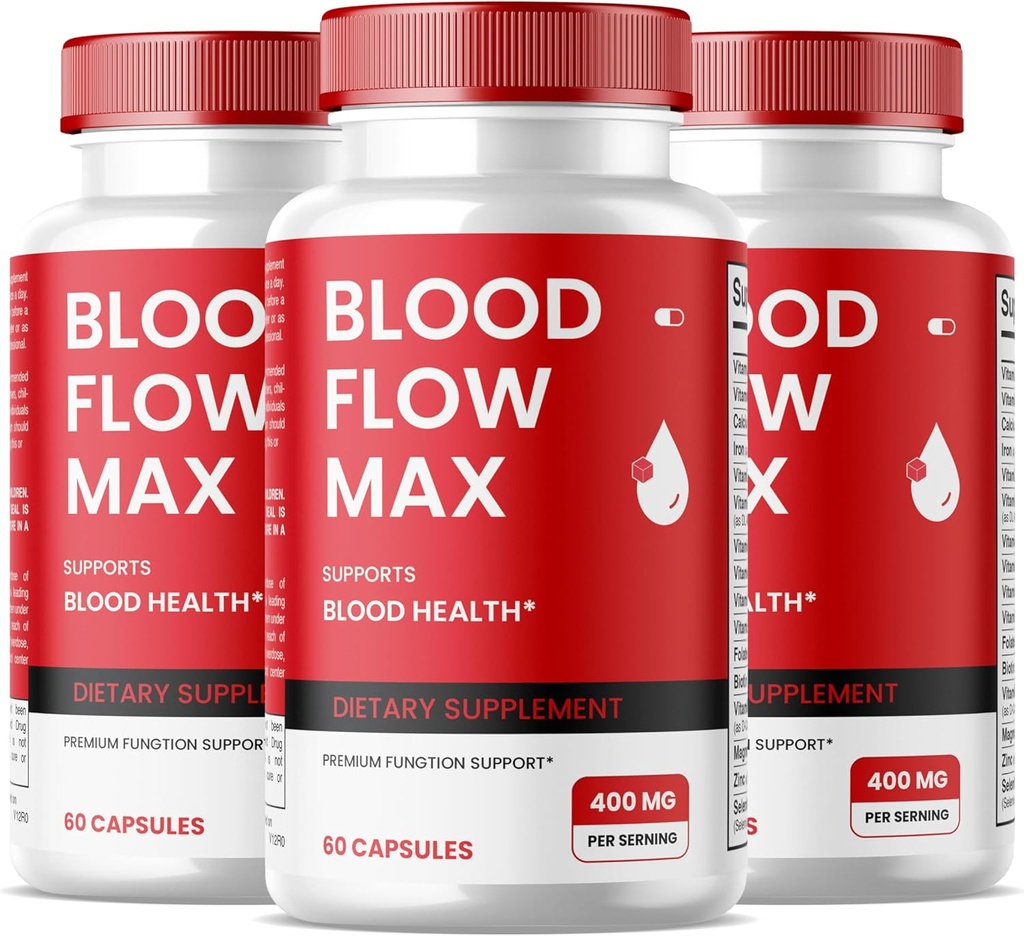(3 Pack) Blood Flow Max Capsules, Blood Flow Max Advanced Formula Blood Support, supplément de force maximale pour la circulation sanguine saine, toutes les pilules de vitamine naturelle pour le bien-être général
