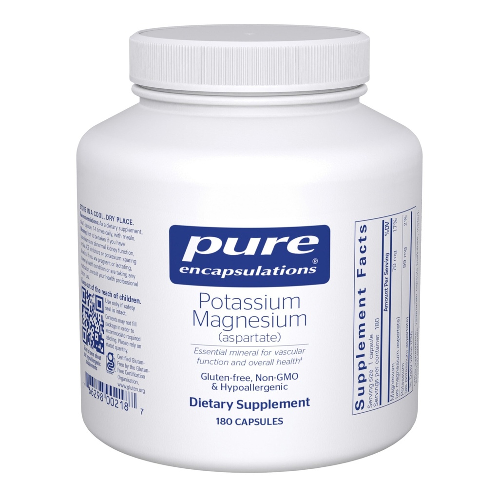 Reine Kapseln Kalium Magnesium (Aspartat) | Ergänzung zur Unterstützung von Herz, Muskel, Knochen und Nerve Gesundheit* | 180 Kapseln