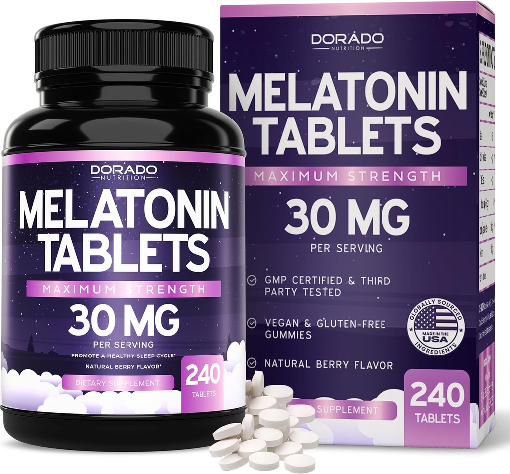 Melatonin 30mg Tablets für Erwachsene (240 Tabletten) - Schnellauflösen Tablet mit 30mg Melatonin pro Tablette - Glutenfrei, Non-GMO, 100% Vegetarisch, &amp; Great Tasting - Gemischte Berry Flavor - Made in USA