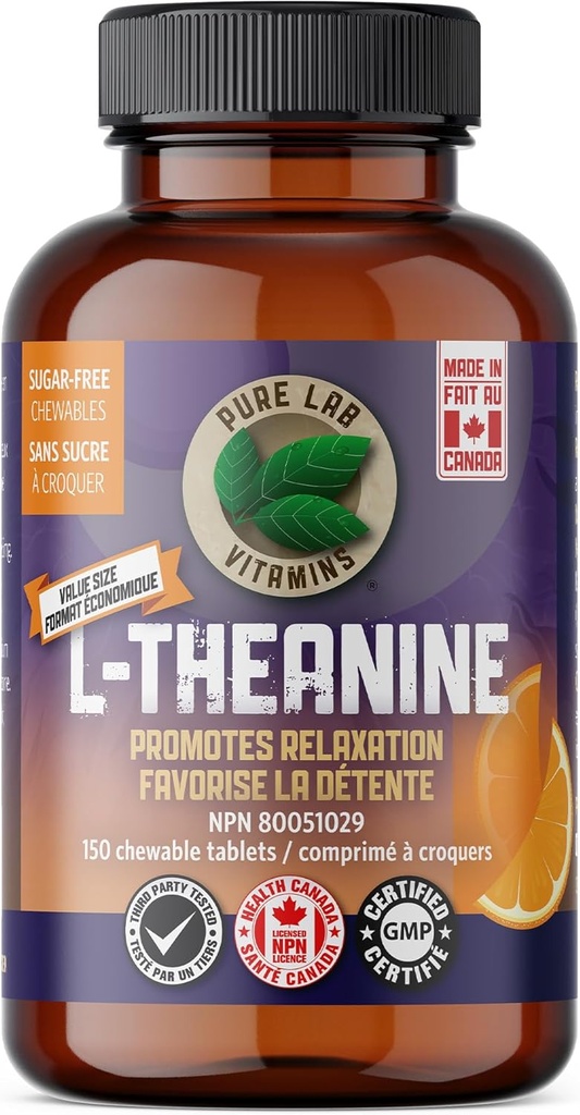 Pure Lab Vitamine - L-Theanine 125mg, 150 Kautabletten - L-Theanine Ergänzung zu fördern Entspannung, Schlafunterstützung, Mood-Unterstützung, Gehirn-Speicher und Fokus-Ergänzung - verbessert Schlafqualität
