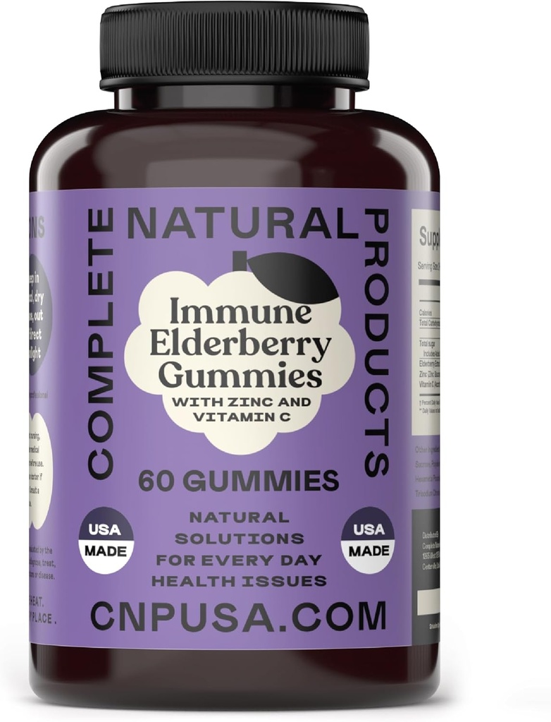 Elderberry Gummies - 60 Count Natural with Zinc, Vitamin C, & Elderberry (Sambucas)