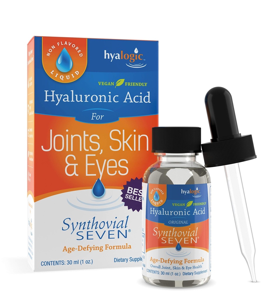 Hyalogic Synthovial Seven - Oral Hyaluronsäure Supplement 1oz - Liquid HA unterstützt Haut, Auge und Lip Hydration - Vegan, Glutenfrei 1 Unze