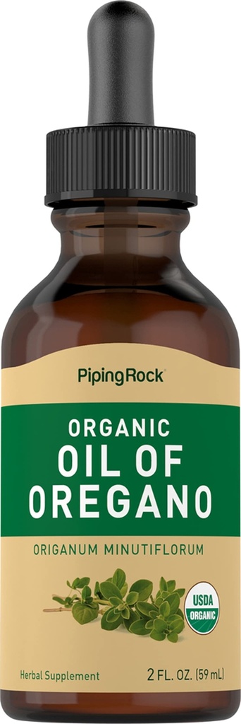 Piping Rock Oil of Oregano Organic Liquid Drops | 2 fl oz | con Olio Extra Vergine di Oliva | Estratto di erbe Supplemento | Non-GMO, Gluten Free