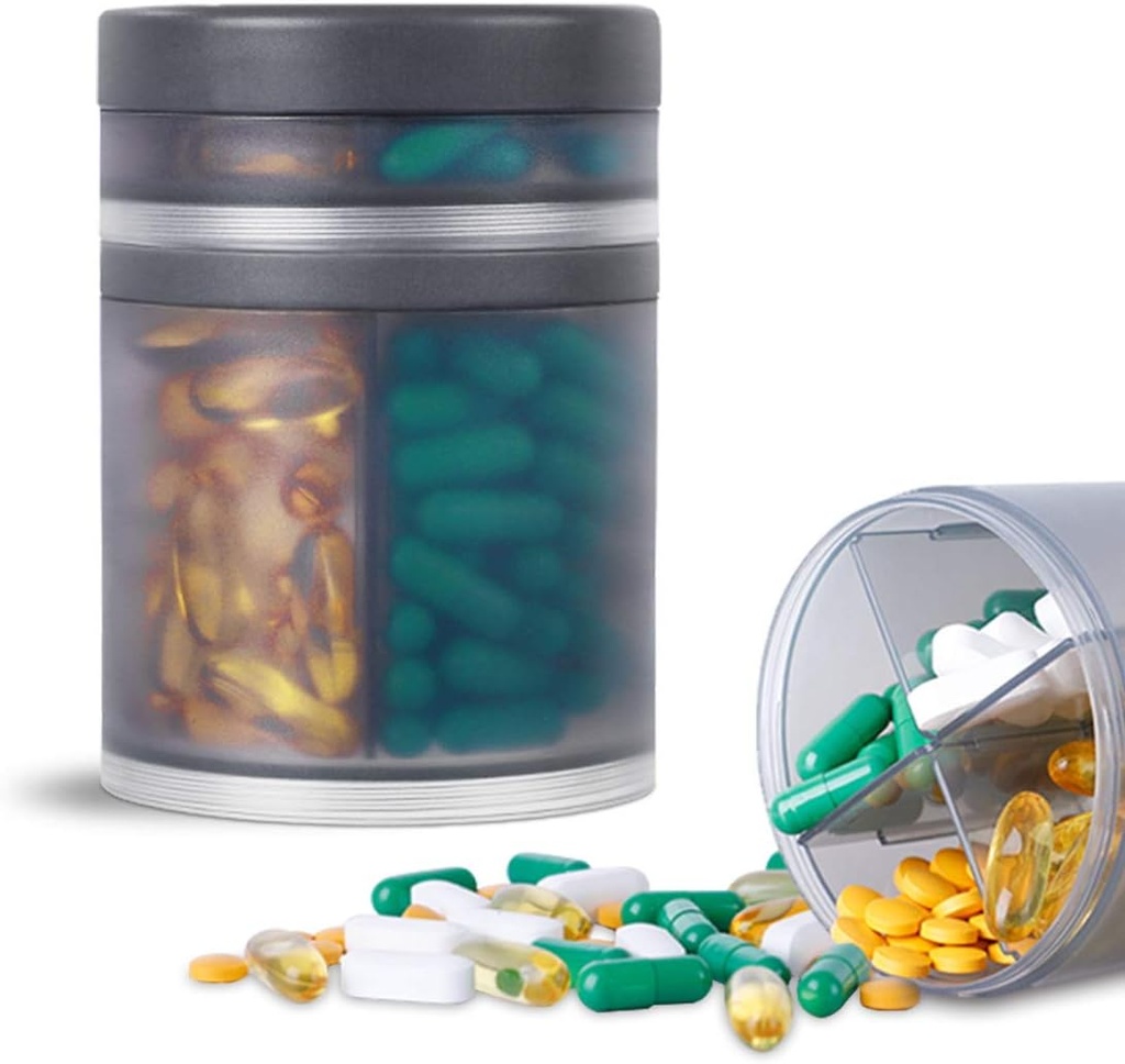 Extra grand supplément Organisateur et portable cas de pilule avec 8 compartiments Double couche Distributeur de médicaments Vitamines mensuelles Organisateurs bouteille de pilule,Gray