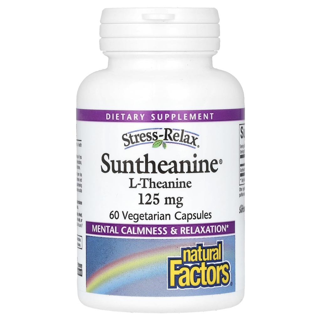 Natürliche Faktoren Stress-Relax Suntheanine L-Theanine 125 mg, Nicht-Drowsy Stress-Unterstützung für psychische Beruhigung und Entspannung, 60 Kapseln
