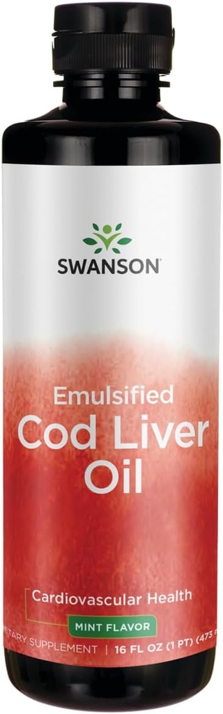 Swanson Emulsified Cod Liver Oil (Mint) 16 fl Ounce (1 pt) (473 ml) Liquid