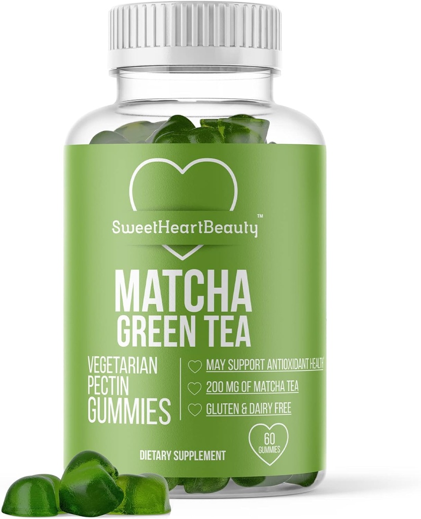 Matcha Green Tea Extract Gummy Vitamin with Green Tea Extract by Sweetheart Beauty. Matcha Energy Gummies. Green Tea Detox and Cleanse. Vegan Friendly, Gluten-Free and Non-GMO. 1 Month Supply.