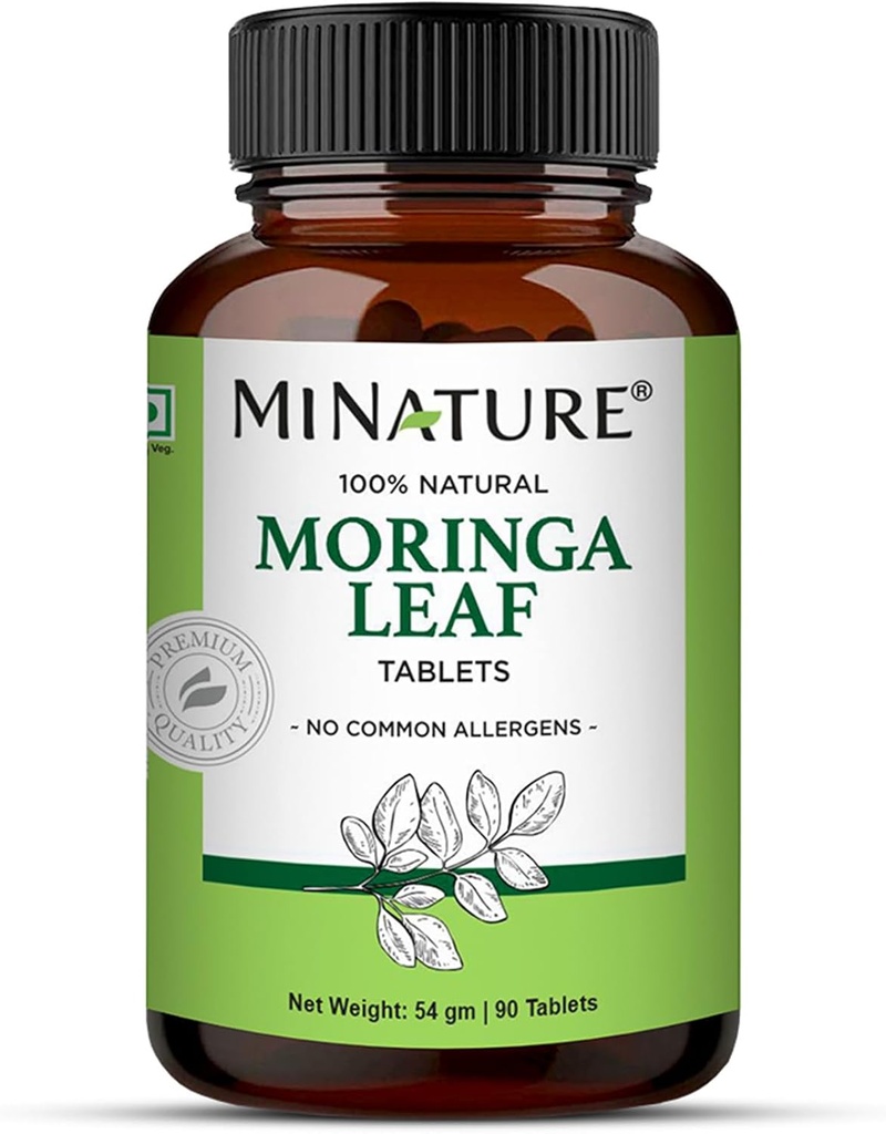 Moringa Blatt Tabletten - 90 Tabletten, 1000 mg| von mi Natur | 100% Natürliche Moringa| Antioxidant| Moringa Blatt Pulver | Vitamin C |Vegan | aus Indien