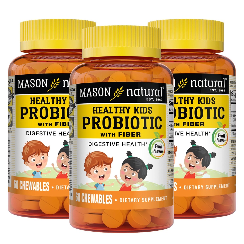 MASON NATURAL Gesunde Kinder Probiotikum mit Faser - Gesunde Verdauungsfunktion, Verbesserte Gutgesundheit, 60 Chewables (Pack mit 3)